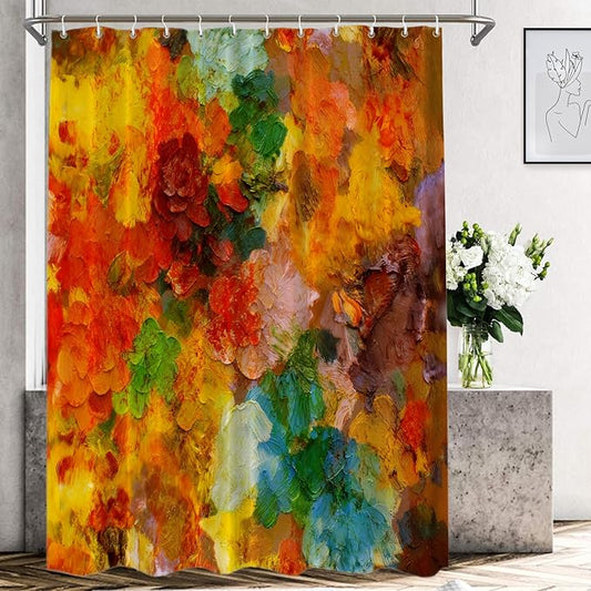 Shrahala Colorful Abstract Paint Decorative Shower Curtain, Multicolor Modern Artist Bathroom Décor Polyester Fiber Waterproof with Plastic Rings for Shower Stall Bathtubs 72 X 72 in