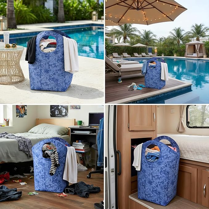 47L Large Capacity Foldable Laundry Basket, 18"x17"x9.5" Portable Collapsible Laundry Hamper with Soft Handle, Waterproof Storage Bag for Bathroom Bedroom Camping Travel