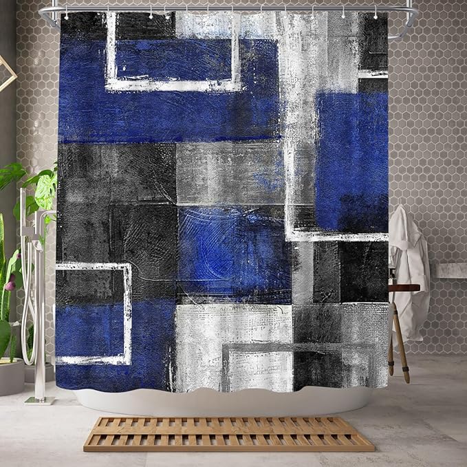 WELMECO Abstract Blue Shower Curtain Geometric Bathroom Decor Polyester Fabric 72x72inch (Blue), WM126