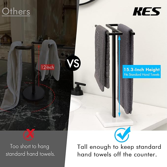 KES Black Hand Towel Holder, Free Standing Towel Rack Towel Stand S-Shape with Marble Base for Bathroom Countertop SUS304 Stainless Steel Matte Black, BTH223-BK