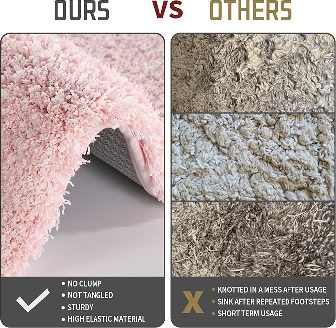 Yimobra Bath Rugs For Bathroom 32x20, Ultra Soft and Water Absorbent Bath Mats, Non Slip Plush Shower Mat Outside, Microfiber Thick Matts for Bathroom Floor/Tub, Machine Washable, Light Pink and White