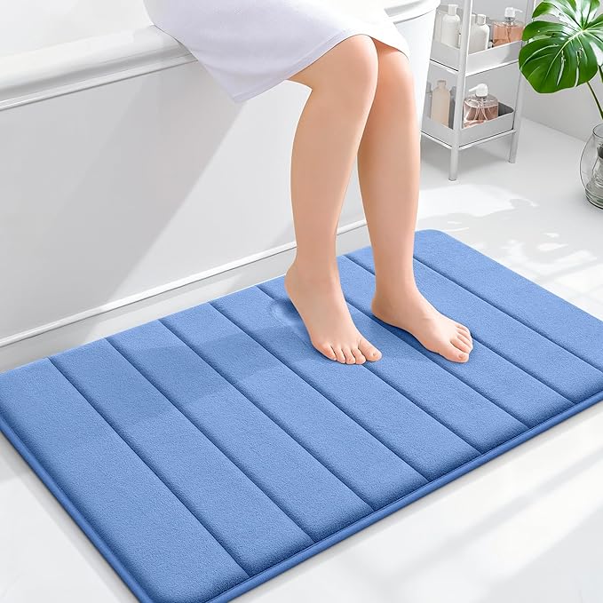 OLANLY Memory Foam Bath Mat 36x24, Super Soft Absorbent Bathroom Rugs, Quick Dry, Machine Washable Shower Floor Rugs, Bathmat Carpet, Bathroom Home Decor Accessories, Cornflower Blue