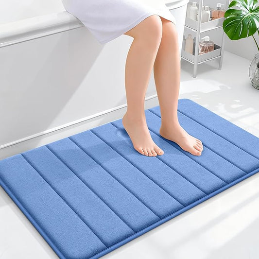 OLANLY Memory Foam Bath Mat 36x24, Super Soft Absorbent Bathroom Rugs, Quick Dry, Machine Washable Shower Floor Rugs, Bathmat Carpet, Bathroom Home Decor Accessories, Cornflower Blue