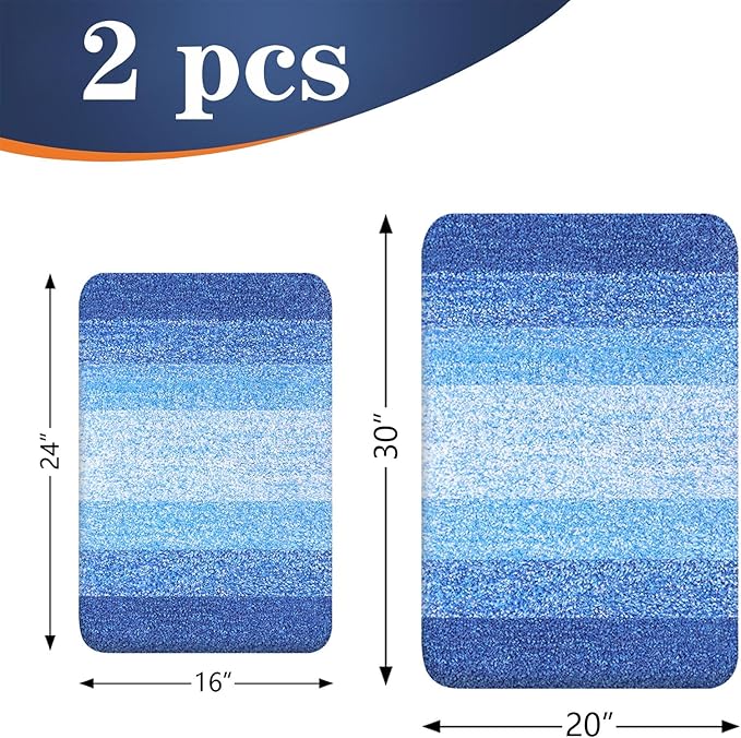 OLANLY Bathroom Rug Set 2 Piece, Soft Absorbent Microfiber Bath Rug Set, Non-Slip, Machine Wash Dry, Plush Shaggy Bath Mats for Bathroom (30"x20"+24"x16", Light Royal Blue)