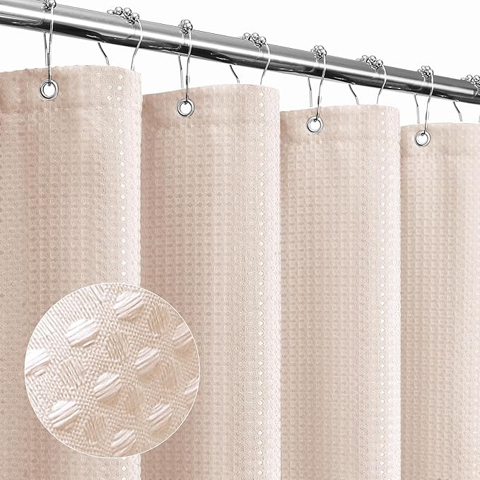 Gibelle Small Stall Shower Curtain 36 x 72, Narrow Half Waffle Weave Textured Fabric Shower Curtain for Bathroom, Water Repellent, Machine Washable, Blush Pink