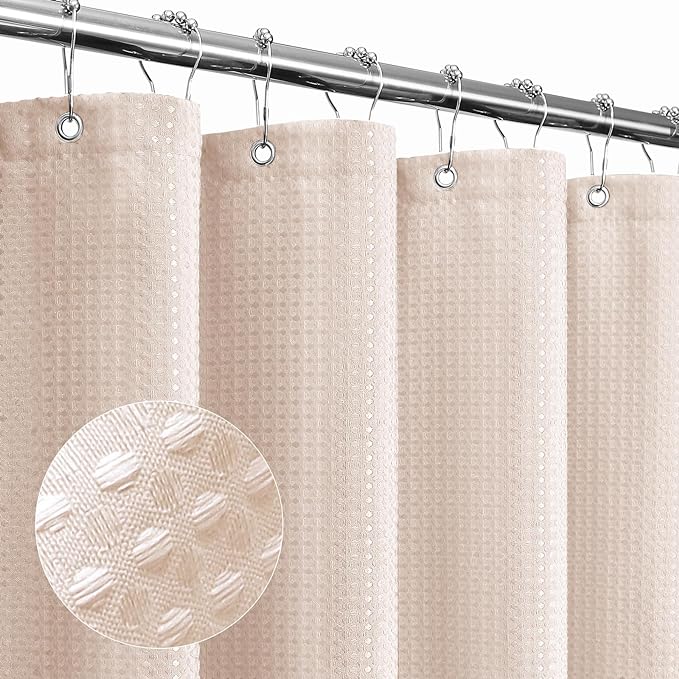 Gibelle Blush Pink Shower Curtain, Waffle Weave Textured Fabric Shower Curtain for Bathroom - Soft Cloth & Hotel Spa Luxury, Water Repellent, Machine Washable, 72X72, Blush Pink
