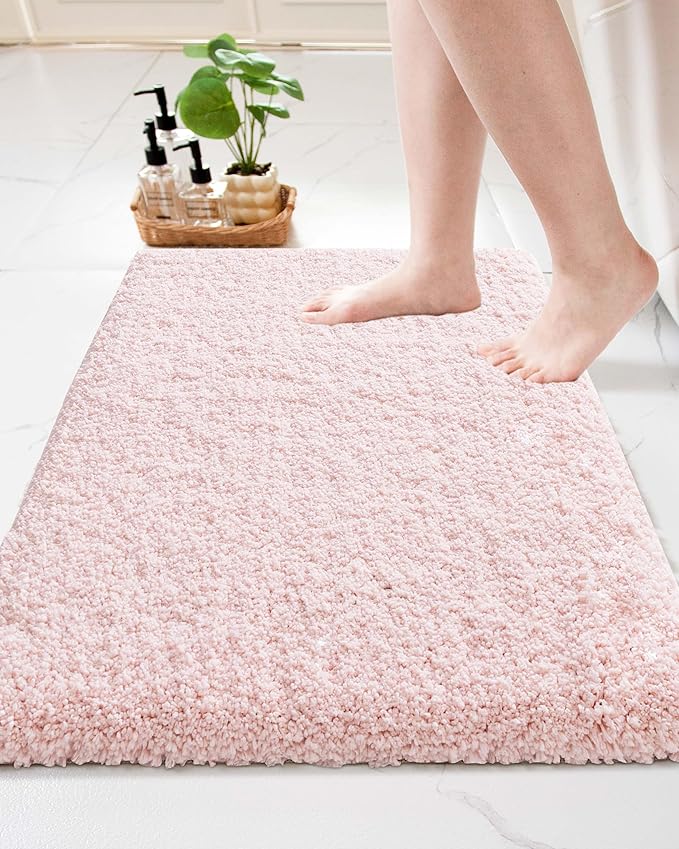 Bathroom Rugs Non Slip Washable 36x24, Ultra Thick Soft Microfiber Absorbent Bath Mats, High Density Foam Latex Non Slip Backing Bath Rugs, Fluffy Floor Carpet for Tub&Shower, Pink