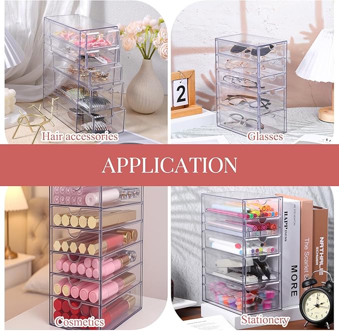 Hair Tie Organizer Clear Hair Accessories Organizer Storage Acrylic Hair-Clip Organizers Container Box with 5 Drawers for Girls