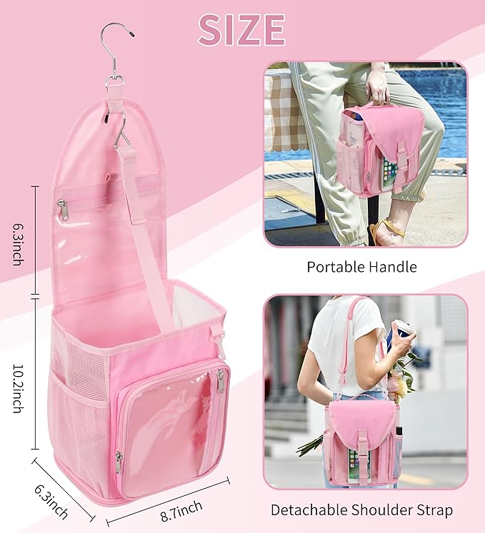Ethereal Shower Caddy Portable, Mesh Shower Caddy Bag for College Dorm Room Essentials, Hanging Shower Bag for Gym, Camping, Beach(Pink)