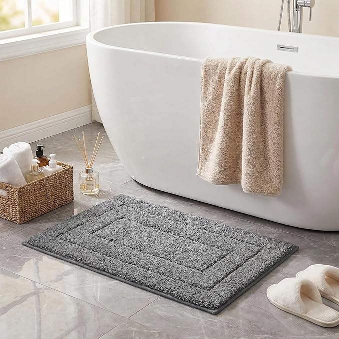 GRANNY SAYS Bathroom Rugs and Mats, 16" x 24" Non-Slip Bath Mat for Bathroom, Super Soft Absorbent Microfiber Bath Rug, Machine Washable and Dry, Small Dark Gray Rug for Shower, Tub and Bath Floor