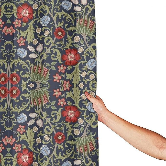 Boho Watercolor Floral Shower Curtain William Morris Design Heavy Duty Fabric Shower Curtain Set Bathroom Polyester Waterproof Shower Curtain 72x72 Inches(183x183cm), Style