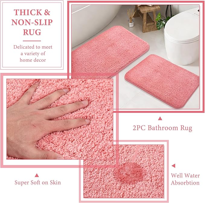 XLHOMO 24 PCS Pink Bathroom Accessories Set with Shower Curtain and Rugs, Bathroom Sets with Extra Soft and Absorbent Bath Rugs Shower Curtain Pink Bathroom Sets for Bath