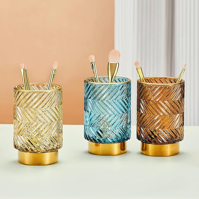 Makeup Brush Holder Organizer,Toothbrush Holders,Desk Pen Pencil Holder,Multifunctional Vintage Glass Brush Cup???A40-5-US???