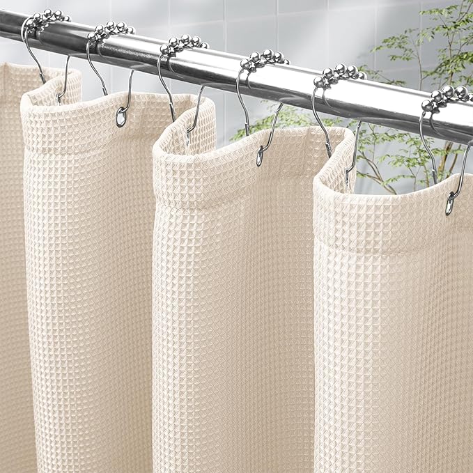AmazerBath Waffle Shower Curtain, Cream Yellow Fabric, Hotel Quality, Heavy Duty, 36 x 72 Inches