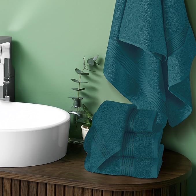 Elvana Home Ultra Soft 6 Pack Cotton Towel Set, Contains 2 Bath Towels 28x55 inch, 2 Hand Towels 16x24 inch & 2 Wash Coths 12x12 inch, Ideal Everyday use, Compact & Lightweight - Teal