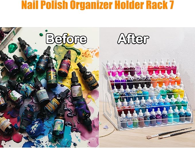 Acrylic Nail Polish Organizer Rack,2 Pcs 7 Tier Nail Polish Holder Stand,Sunglass Organizer, Essential Oils Storage Shelf, Holds Up to 84 Bottles