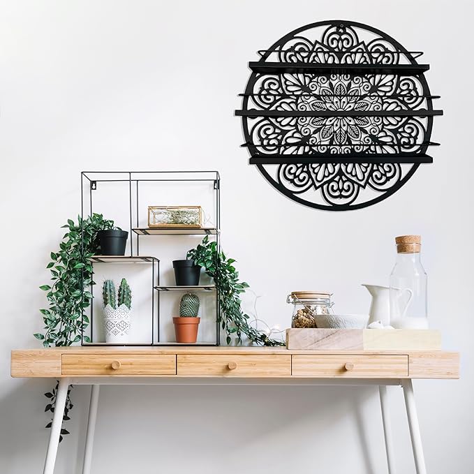 Mandala Shape Shelves - Essential Oil & Nail Polish Organizer - Wall Mounted Round Rack - Display Holder - Spice Rack - Black or Gold