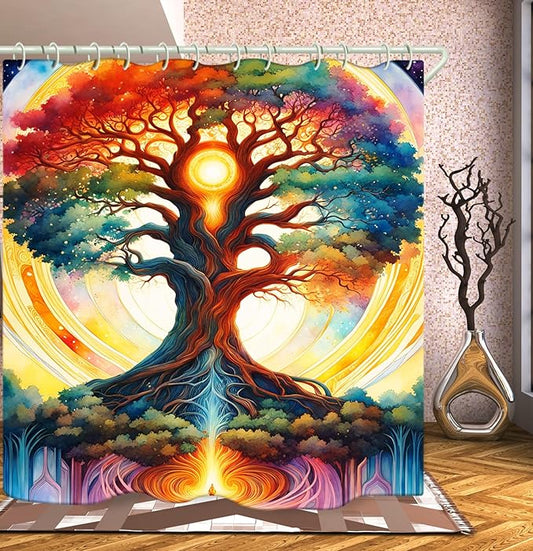 Shower Curtains, with The Theme of The Tree of Life and Bright Colors, Brings A Unique Artistic Atmosphere to The Bathroom. The 72x72 Inch Fabric Shower Curtain Comes with 12 Hooks.