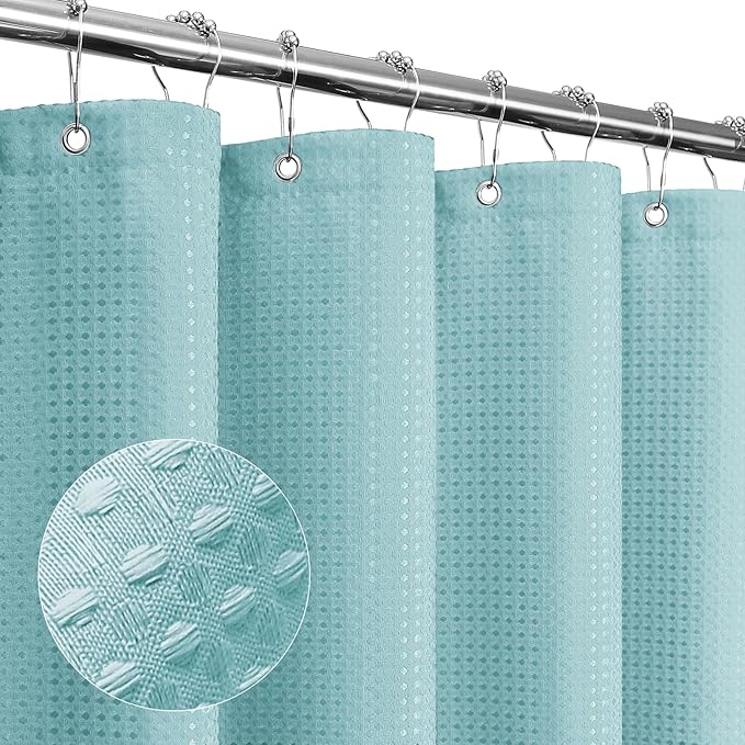 Gibelle Small Stall Shower Curtain 36 x 72, Narrow Half Waffle Weave Textured Fabric Shower Curtain for Bathroom, Water Repellent, Machine Washable, Teal