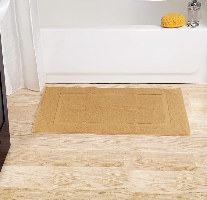 Utopia Towels Cotton Banded Rug, Bath Mats, Not a Bathroom Rug, 21 by 34 Inches, 100% Ring Spun Cotton, Highly Absorbent Shower Bathroom Floor Mat, Champagne, 2 Pack