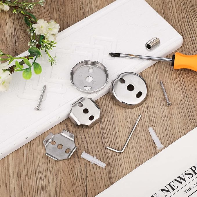 30pcs Towel Bar Rod Replacement Parts Set, Stainless Steel Bathroom Mounting Holder Bracket Towel Bar Mounting Hardware Kit with Round and Square Base Screws Wrench
