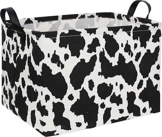 Rectangle Cow Basket Cow Print Storage Bins Cute Canvas Organizer Bin for Bedroom Decor Kids Toys Books, Clothes Shelves Gift Basket(Cow print)