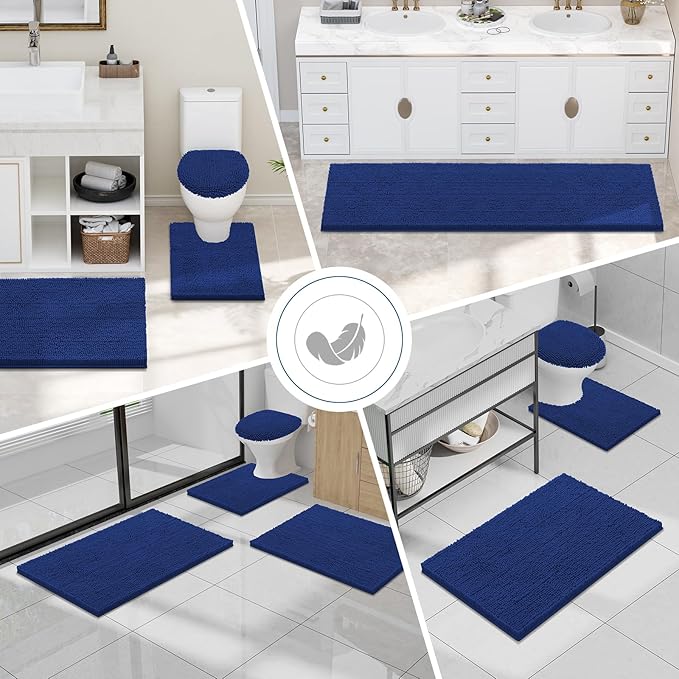 Smiry Luxury Chenille Bathroom Rugs 24x16, Extra Soft and Absorbent Shaggy Bath Mat, Machine Washable, Non-Slip Plush Carpet Runner for Tub, Shower, and Floor, Home Decor Accessories, Royal Blue