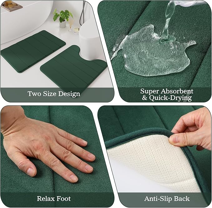 Dark Green Bathroom Accessories Set - Bathroom Sets, 25PC Bath Accessory Set, Bathroom Sets with Push Top Trash Can, Shower Curtain and Rugs, Toilet Brush, Trash Can & Soap Dispenser