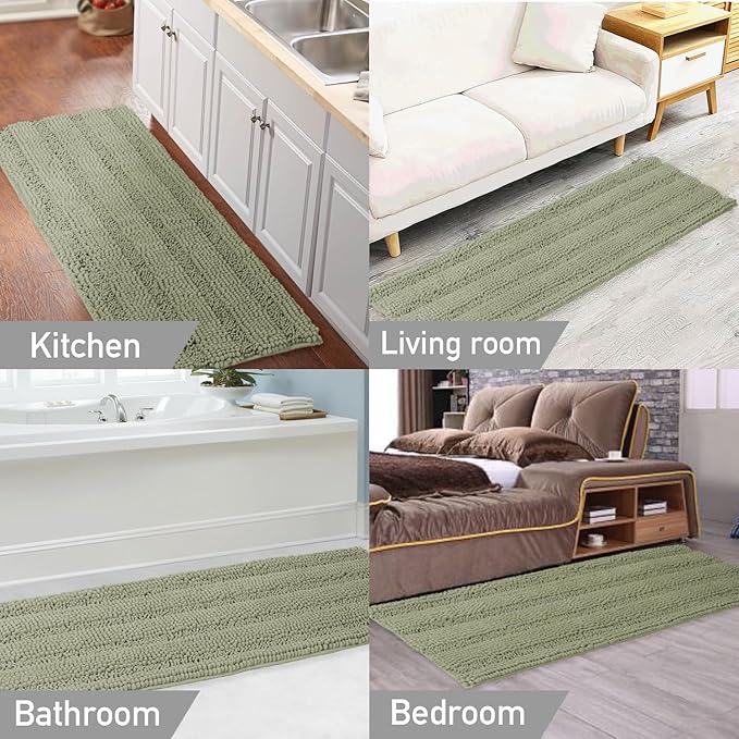 Turquoize Luxury Bath Runner, Eucalyptus Bathroom Rug 47 x 17 Inches Mat, Soft Plush Anti-Slip Shower Rugs, Microfiber Shaggy Mat Machine Washable Bath Rug for Bathroom, Eucalyptus