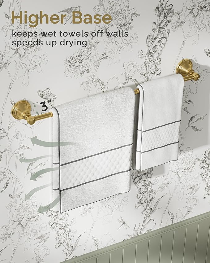 Towel Bar 24inch, Stainless Steel Bathroom Towel Rack Wall Mounted, Heavy Duty Towel Rod, Towel Holders for Bathroom, Kitchen(Brushed Gold)