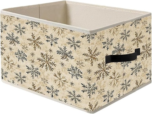 Vintage Winter Snowflake Neutral Christmas Storage Bins, Rustic Holiday Winter Christmas Foldable Closet Organizers Storage Basket Toybox for Clothes Bed Sheets Blankets Toys