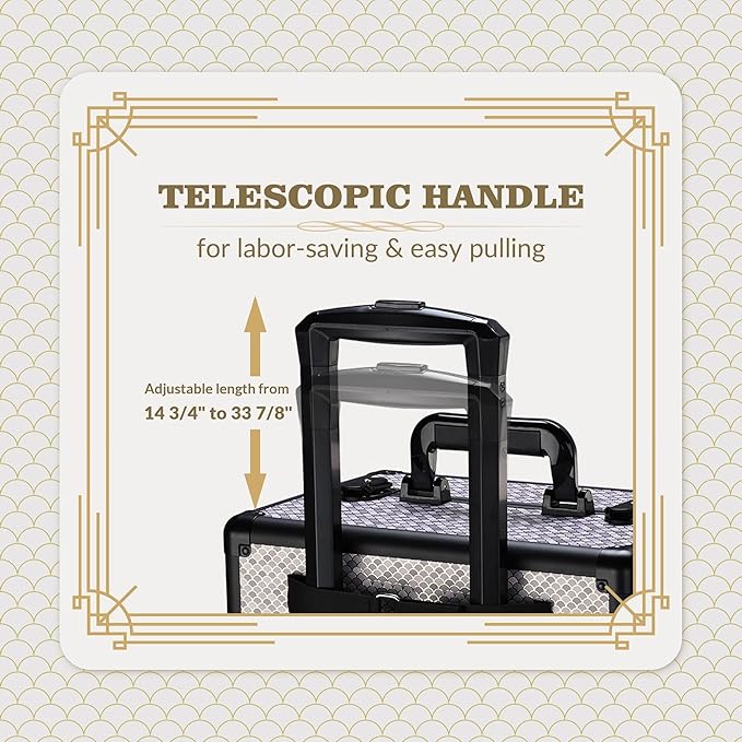 BYOOTIQUE Makeup Train Case Trolley w/Cube Case Cosmetic Organizer Art Deco Graphite
