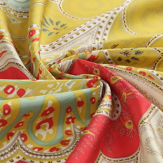 Fabric Shower Curtain, Gold and Red Printed Boho Paisley Pattern Shower Curtains for Bathroom, Waterproof Bathroom Curtains, 72" W x 72" H