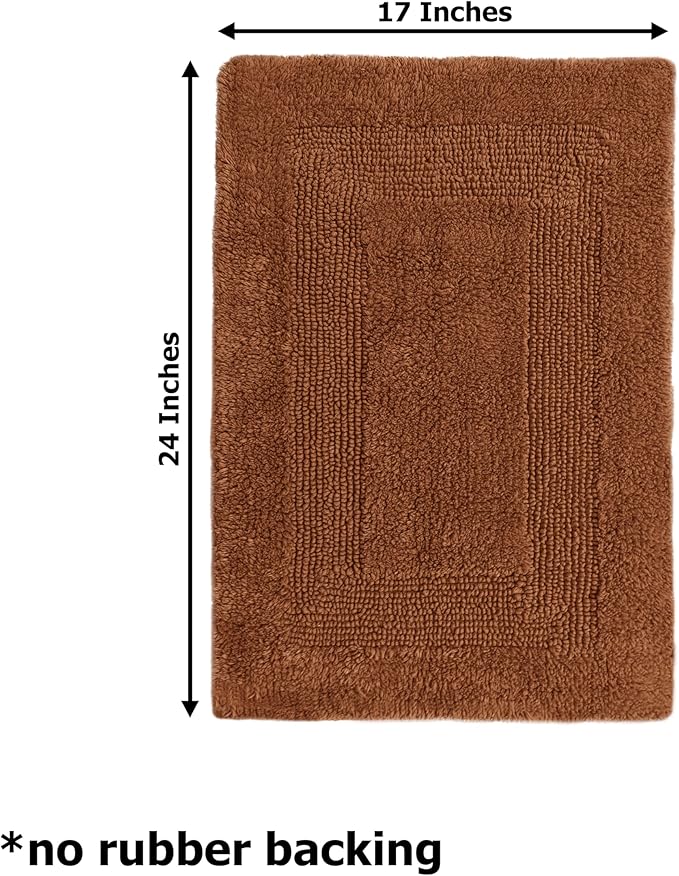 COTTON CRAFT Luxurious Bathmat Rug - Set of 2 Reversible Heavyweight Step Out Bath Mats for Bathroom Floor, Tub and Shower - Pure Cotton Soft Plush Absorbent Tufted Racetrack Mat - 17x24 - Mocha