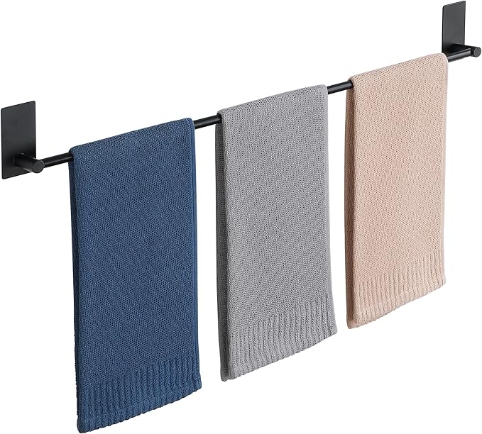 Alise Adhesive Towel Bar, 28 Inch Towel Racks for Bathroom SUS 304 Stainless Steel,Long Bathroom Towel Holder No Drill, Strong Self Adhesive Towel Bar, Matte Black