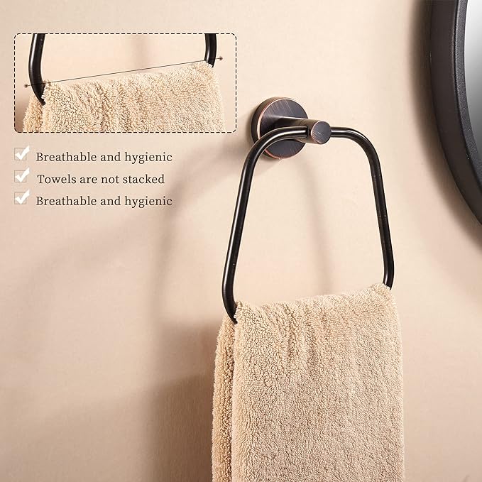 Bronze Hand Towel Holder, Bathroom Towel Ring Oil Rubbed, Bath Hand Towel Hangers Wall Mounted Farmhouse Rustic ORB Stainless Steel Trapezoid