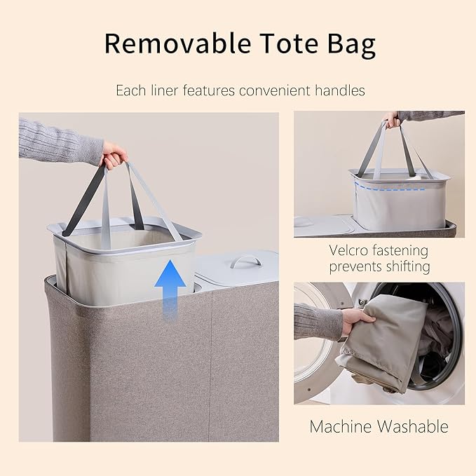 Double Laundry Hamper with Lid and Removable Laundry Bags,Large 2 Dividers Dirty Clothes Basket for LaundryRoom/Bedroom/Bathroom/College,150L