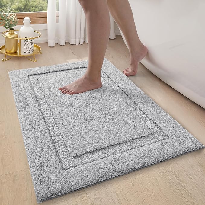 LUMI Ultra Soft Bathroom Rugs Non Slip with Rubber Backing, Absorbent Washable Bath Mat Quick Dry, Upgraded Premium Microfiber Plush Carpet for Bathtub and Shower Floor, Grey, 17x30