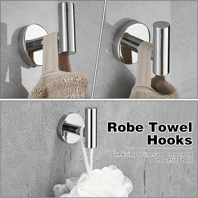 10pcs Brushed Nickel Bathroom Hardware Set, Including 2pcs 24in Retractable Hand Single Towel Bar with 2pcs Toilet Paper Holders, 2pcs Towel Rings 4pcs Multifunctional Robe Hooks