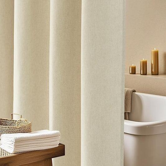 72 x 84 Inch Extra Long Beige Fabric Shower Curtain Heavyweight, Faux Linen Polyester Shower Curtain Long Water-Resistant, Cream Shower Curtains Washable for Tall Bathroom