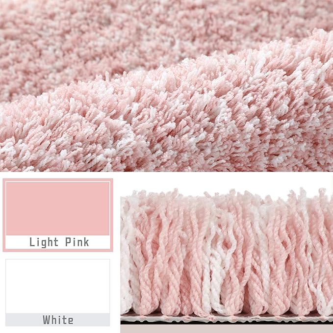 Yimobra Luxury Bathroom Rugs, Fluffy Bath Mats, Non Slip, Water Absorbent Microfiber, Machine Washable, Plush Carpet Shower Rugs, Thick Matts for Bathroom Floor&Tub, 44"x 24", Light Pink and White