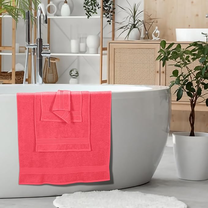 Elvana Home Ultra Soft 6 Pack Cotton Towel Set, Contains 2 Bath Towels 28x55 inch, 2 Hand Towels 16x24 inch & 2 Wash Coths 12x12 inch, Ideal for Everyday use, Compact & Lightweight - Coral Orange