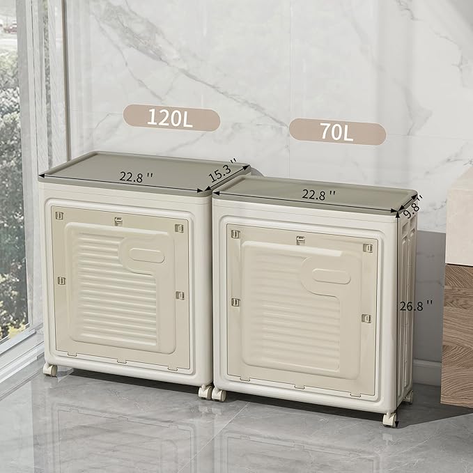 Laundry Hamper with Wheels and Lid, Foldable Clothes Hamper, Large Capacity Rolling Laundry Basket, Stackable & Collapsible Laundry Organizer for Bathroom, Bedroom, Laundry Room, Gym