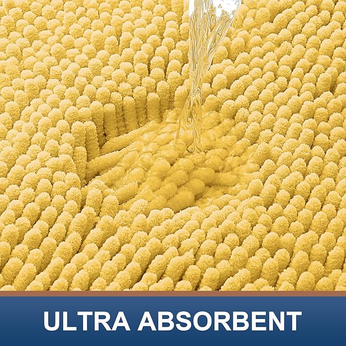 Smiry Luxury Chenille Toilet Rugs U-Shaped 24x20, Soft Absorbent Non-Slip Contour Bathroom Rugs for Toilet, Machine Washable Contoured Bath Mats, Yellow