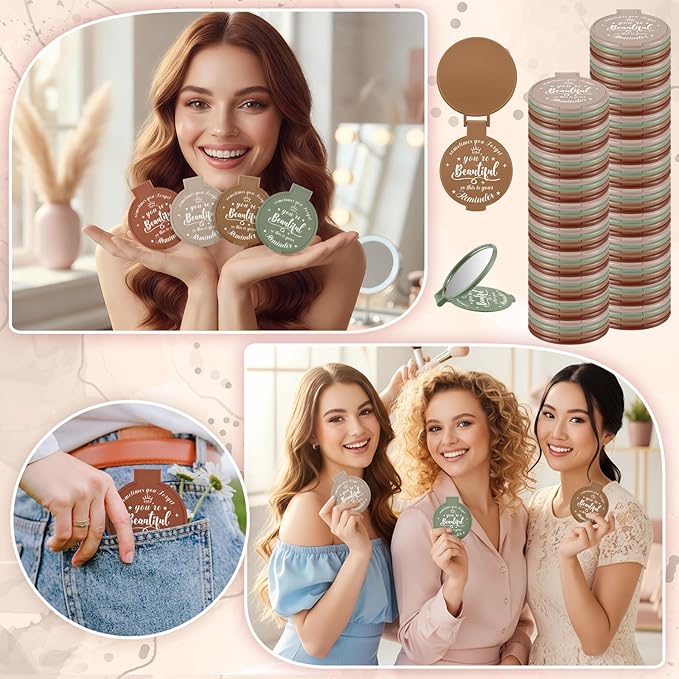 36 Pcs 2.76 Inch Inspirational Compact Mirror Bulk Women Small Gifts Graduation Party Favors Purse Mirror Pocket Mini Stuffer Items for Adult Coworker Cheerleader Employee (Morandi Color)