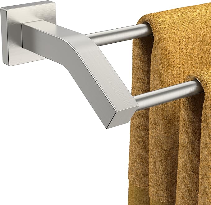 FORIOUS Double Towel Bar, 24 Inch Dual Towel Racks for Bathroom Wall Mounted, Thicken SUS304 Stainless Steel Bath Square Towel Rod Towel Holder Rail, Brushed Nickel