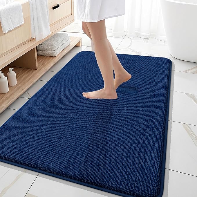 OLANLY Thick Memory Foam Bath Mat Rug 59x35, Extra Soft Absorbent Bathroom Rug, Quick Dry Bath Mats, Non-Slip, Machine Washable Carpet for Bathroom, Tub and Shower, Home Decor Accessories, Navy