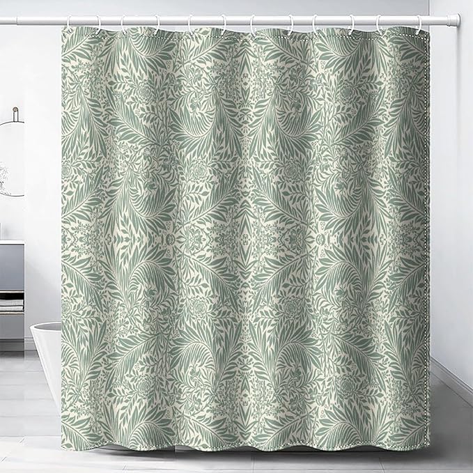 Vintage Botanical Shower Curtain William Morris Designs Green Jungle Fruit Print Shower Curtain Set Polyester Interior Waterproof Shower Curtain with 12 Hooks 66x72 Inches(168x183cm)