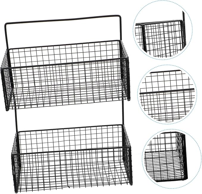 Wall Mounted Bathroom Shelf Dual Layer Multi-Function Storage Rack for Kitchen and Toilet Space-Saving Draining Rack Holder with Stable Iron Construction in Black