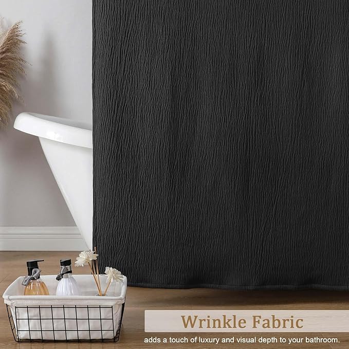 Aiyufeng 3D Textured Black Shower Curtain for Bathroom, Fabric Shower Curtain Soft Cloth & Hotel Spa Quality, Luxury Boho Bathroom Curtains, Machine Washable, Black, 72x72 Inches